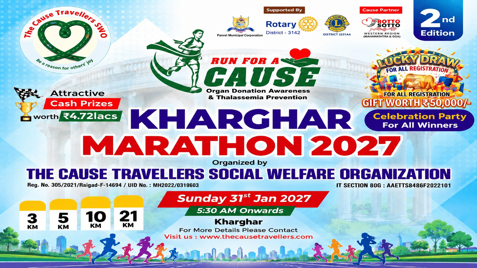 Run for a Cause Kharghar Marathon 2027, second edition, Sunday 31 January 2027 from 5:30 AM; 3, 5, 10 and 21 kilometre categories